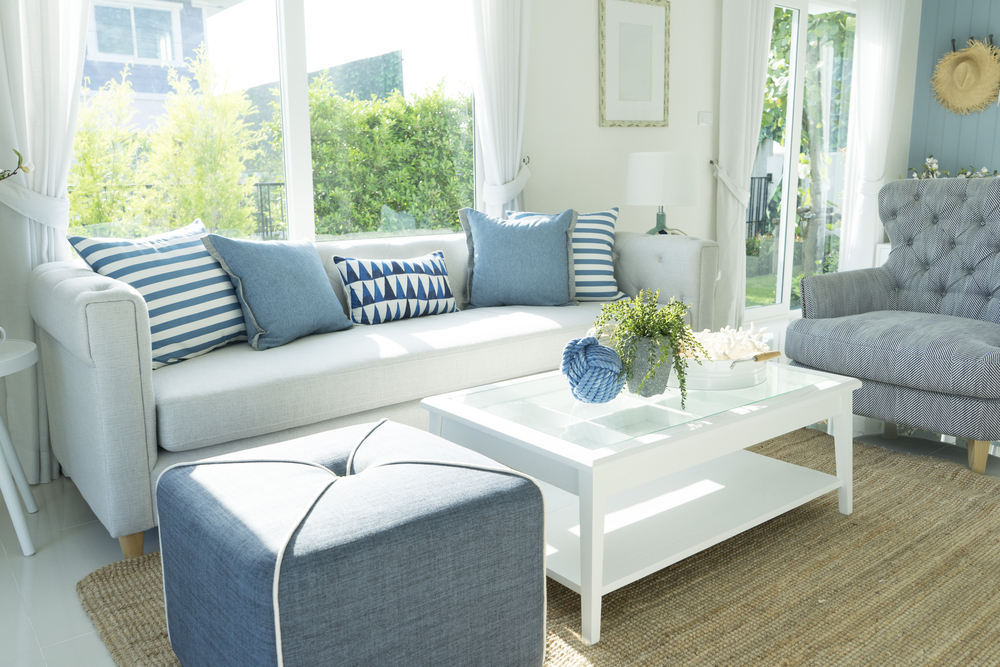 Beach,blue,cushion,and,sofa,of,coastal,home